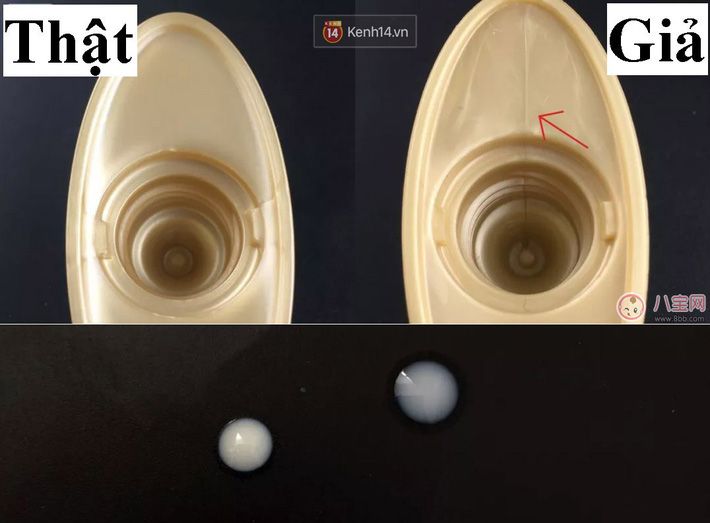 nắp chai của lọ thật không có đường kẻ